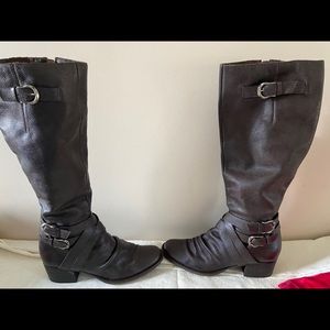 Brown knee high leather boots